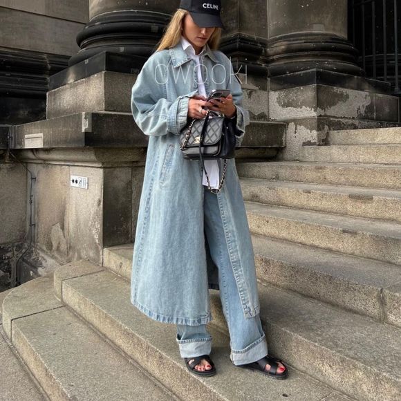 Zara Light Blue TRF Denim Trench Coat New - Picture 4 of 12